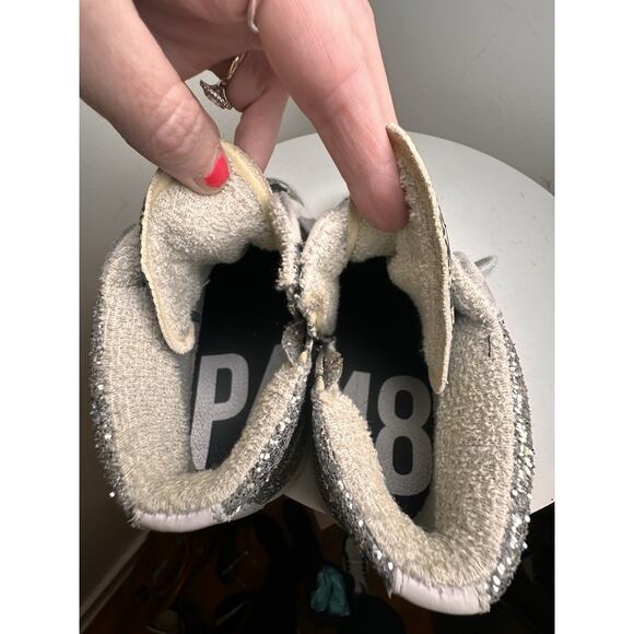 P448 EU 41 Glitter Snakeskin Hi Top Side Zip Sneakers Made In Italy Rebel Chic - Picture 8 of 16